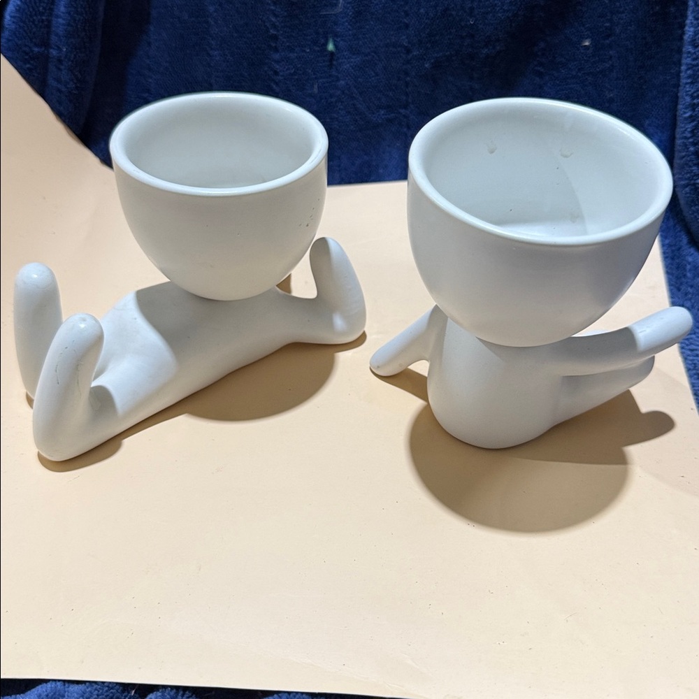 White Ceramic Sitting Planter Trio — Minimal Figure Pots - Picture 2 of 3